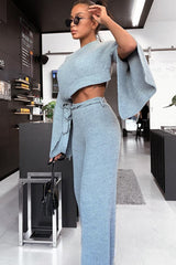 Grey Chunky Knit Loungewear Set - Harper-Loungewear