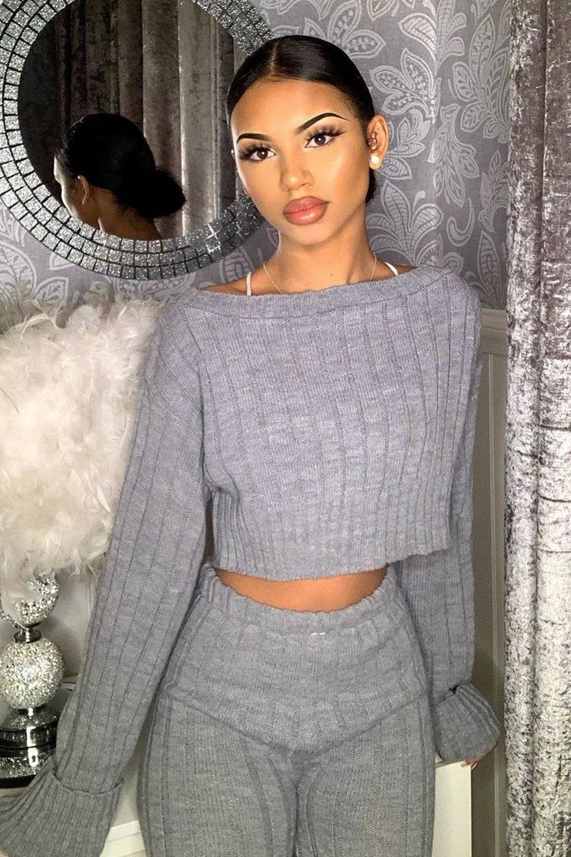 Grey Chunky Knit Loungewear Set - Wynter-Loungewear