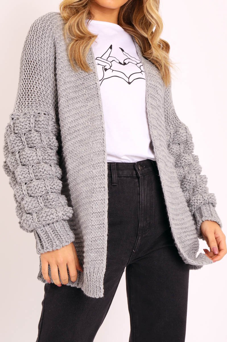 Grey Chunky Knit Oversized Cardigan - Eaden-Cardigans