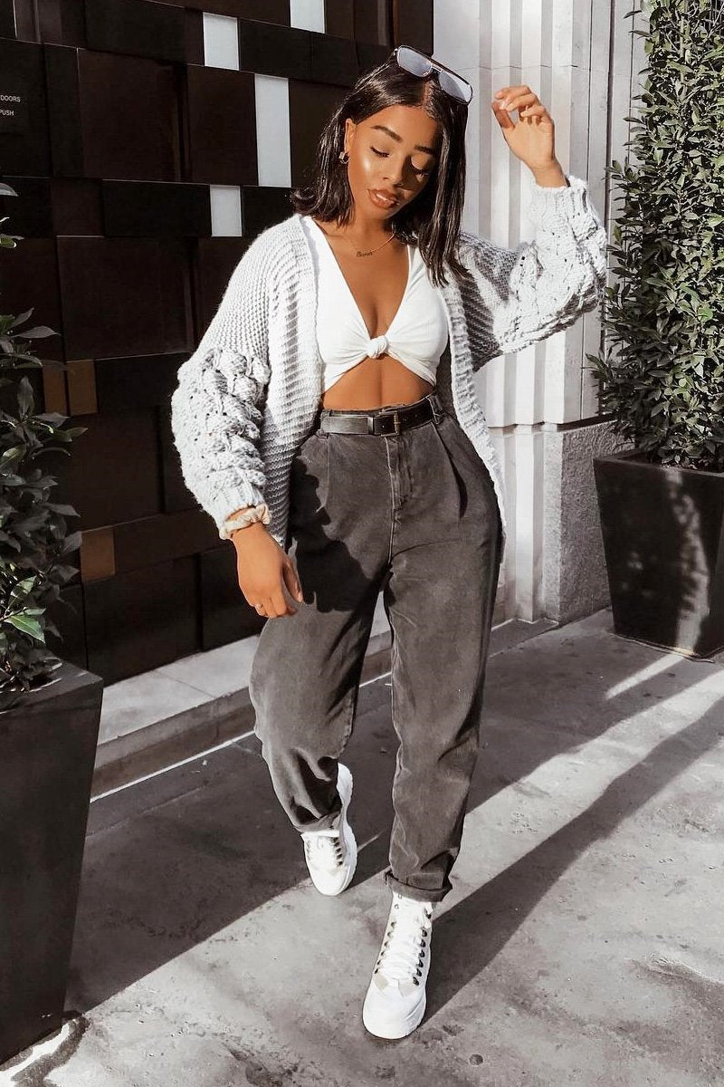 Grey Chunky Knit Oversized Cardigan - Eaden-Cardigans