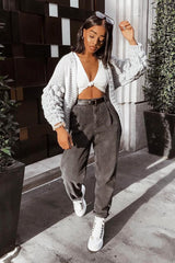 Grey Chunky Knit Oversized Cardigan - Eaden-Cardigans