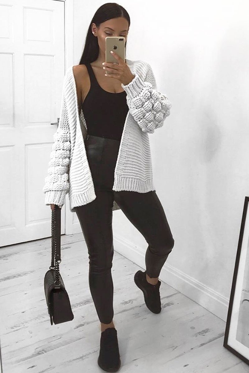 Grey Chunky Knit Oversized Cardigan - Eaden-Cardigans
