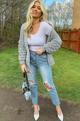 Grey Chunky Knit Oversized Cardigan - Eaden-Cardigans