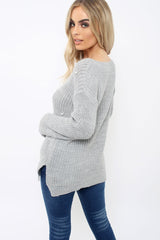 Grey Chunky Knit Pearl Jumper - Terri-Knitwear