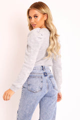 Grey Chunky Knit Puff Sleeve Jumper - Hannahmae-Jumper