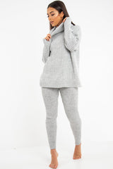 Grey Chunky Knit Roll Neck Loungewear Co-Ord - Imara-Co-ords