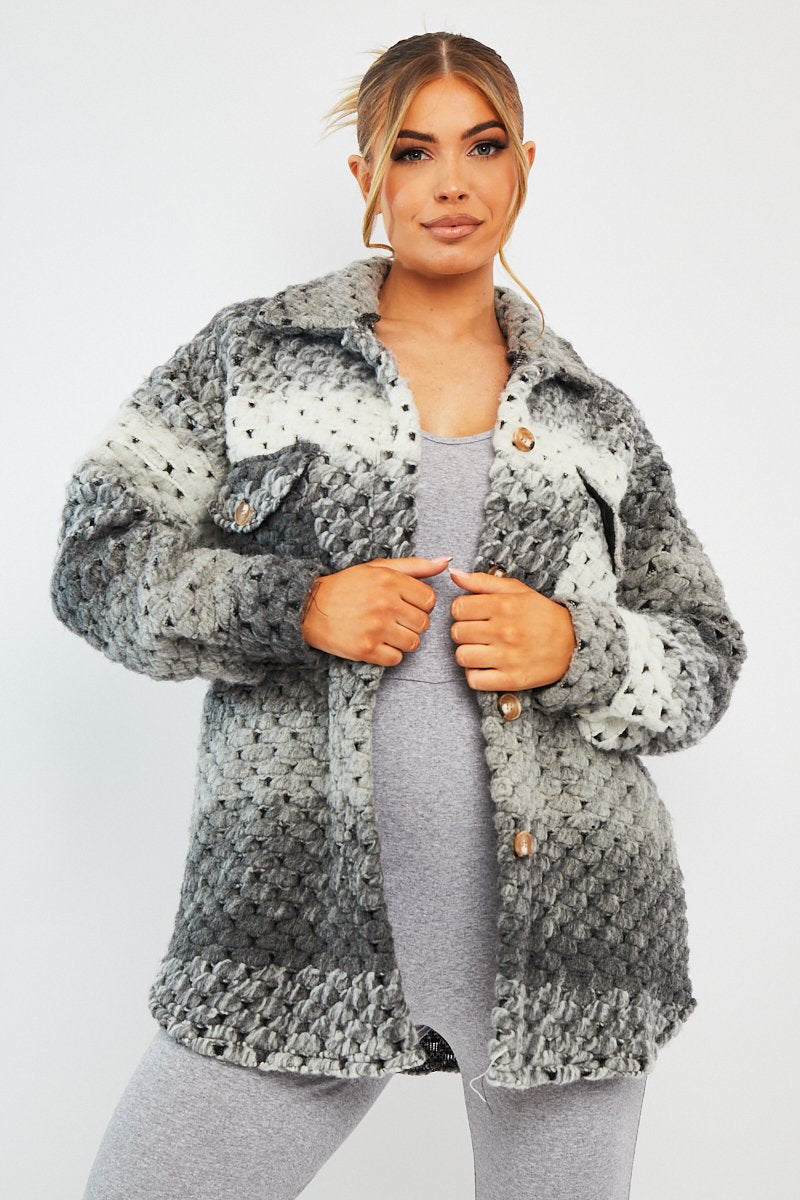 Grey Chunky Knit Shacket - Ellajane-Shacket