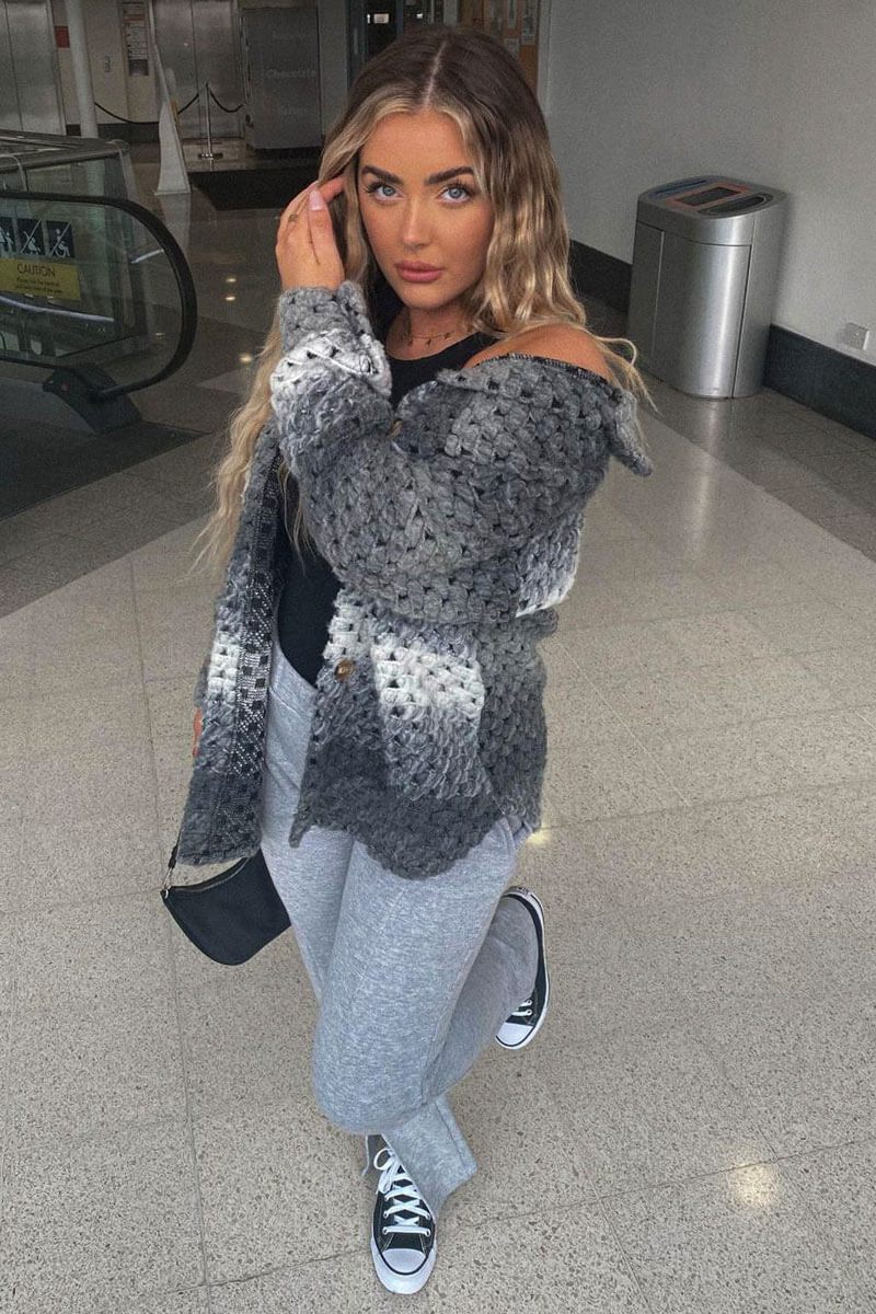 Grey Chunky Knit Shacket - Ellajane-Shacket