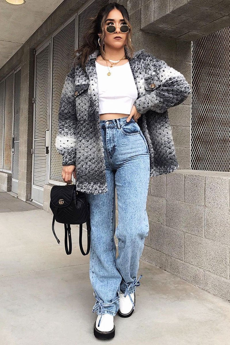 Grey Chunky Knit Shacket - Ellajane-Shacket