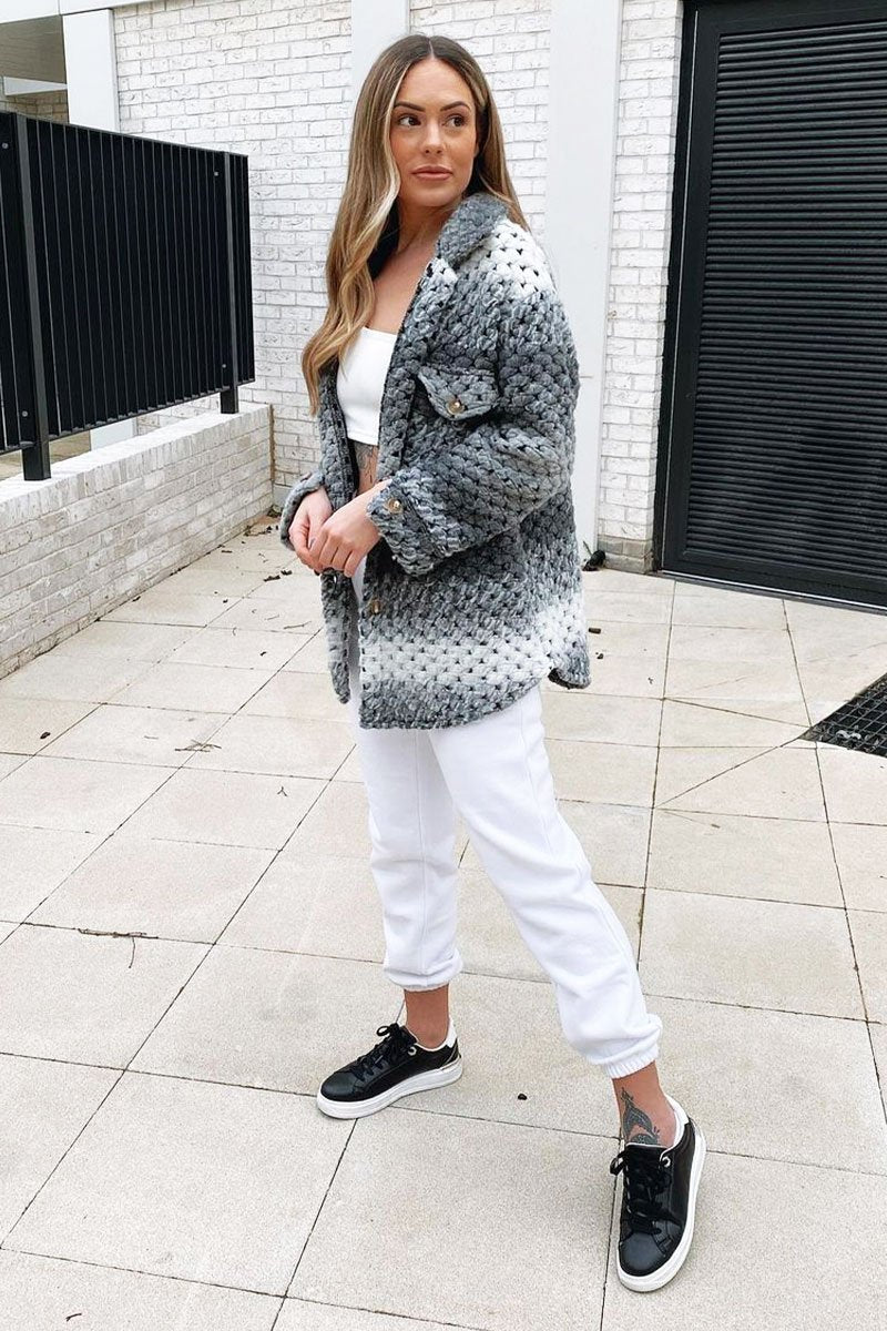 Grey Chunky Knit Shacket - Ellajane-Shacket
