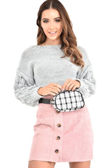 Grey Chunky Knit Sleeve Detail Cropped Jumper - Danyela-Crop Jumper