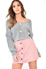 Grey Chunky Knit V Back Crop Jumper - Priscilla-Jumper