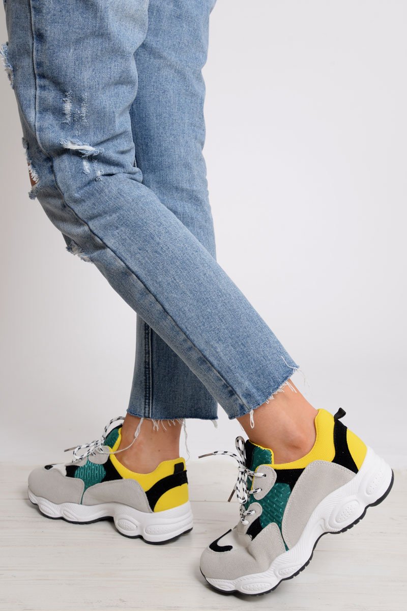 Grey Chunky Lace Up Trainers - Dita-Trainers