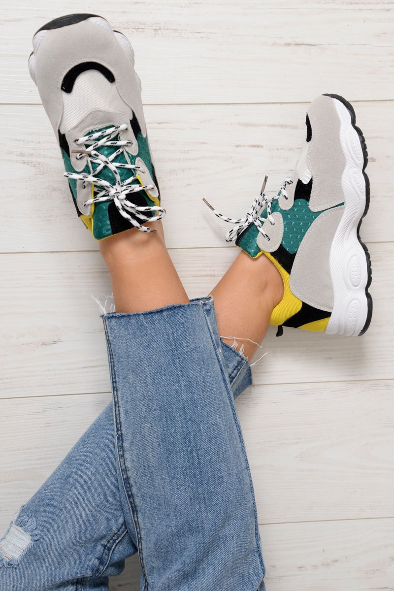 Grey Chunky Lace Up Trainers - Dita-Trainers