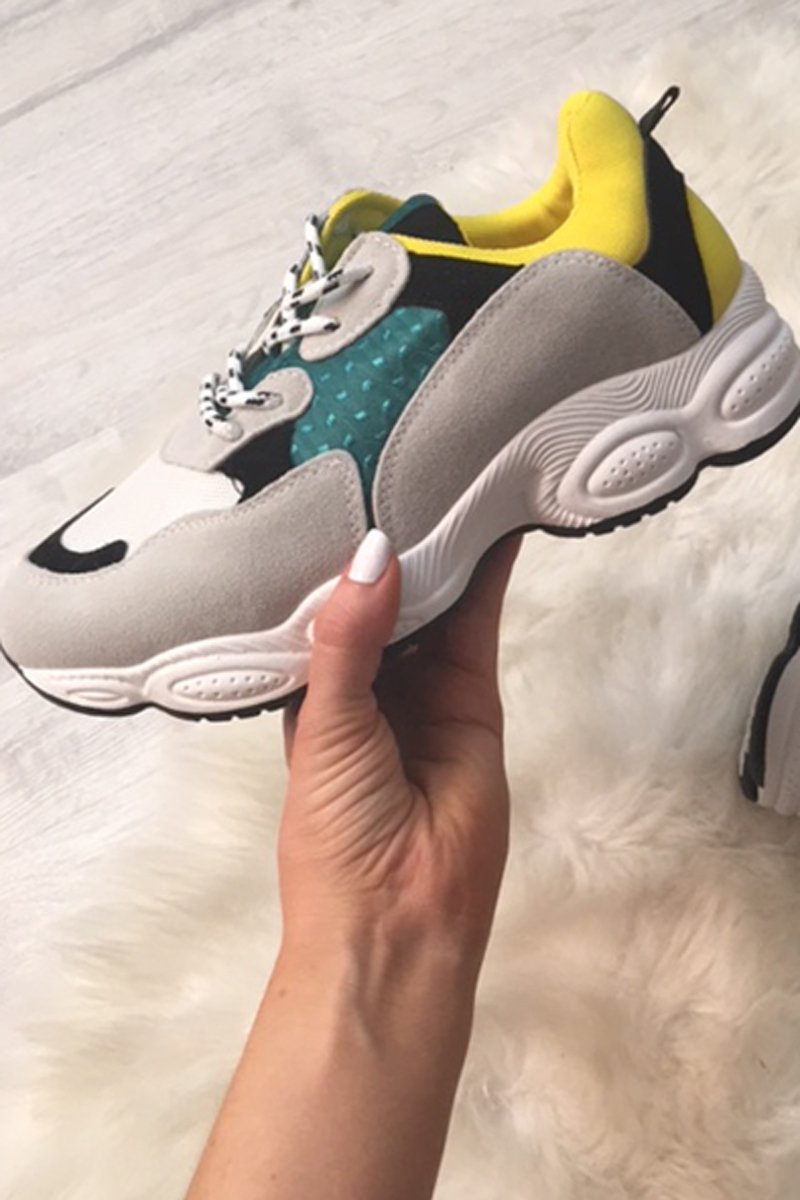 Grey Chunky Lace Up Trainers - Dita-Trainers