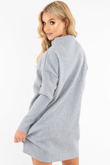 Grey Chunky Rib Slash Neck Jumper Dress - Kameron-Dresses