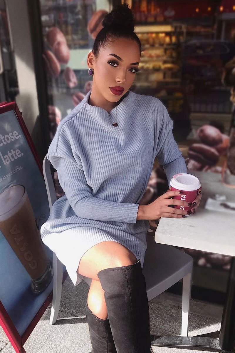 Grey Chunky Rib Slash Neck Jumper Dress - Kameron-Dresses