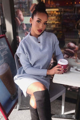 Grey Chunky Rib Slash Neck Jumper Dress - Kameron-Dresses