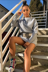 Grey Chunky Rib Slash Neck Jumper Dress - Kameron-Dresses