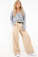 Grey Chunky Rib V-Neck Jumper - Evalise-Jumper