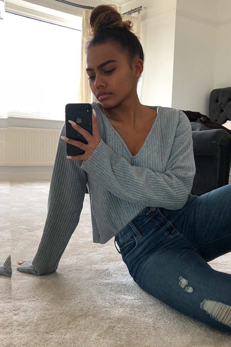 Grey Chunky Rib V-Neck Jumper - Evalise-Jumper