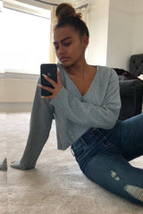 Grey Chunky Rib V-Neck Jumper - Evalise-Jumper