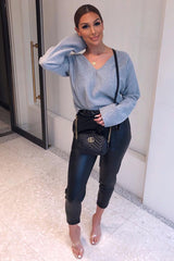 Grey Chunky Rib V-Neck Jumper - Evalise-Jumper