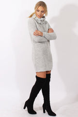 Grey Chunky Turtleneck Knit Jumper Dress - Cloe-Jumper