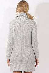 Grey Chunky Turtleneck Knit Jumper Dress - Cloe-Jumper