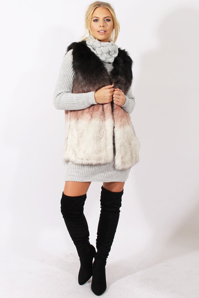 Grey Chunky Turtleneck Knit Jumper Dress - Cloe-Jumper