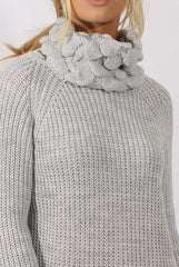 Grey Chunky Turtleneck Knit Jumper Dress - Cloe-Jumper