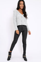 Grey Chunky Twist Knit Jumper - Loren-Jumper