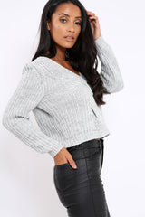 Grey Chunky Twist Knit Jumper - Loren-Jumper