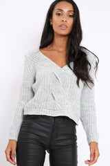 Grey Chunky Twist Knit Jumper - Loren-Jumper