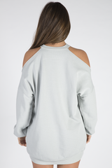 Grey Cold Shoulder Distressed Jumper Dress - Kylie-Dresses