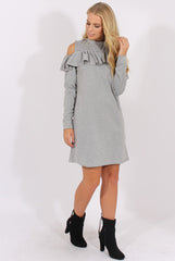 Grey Cold Shoulder Frill Layer Swing Dress - Megan-Dresses