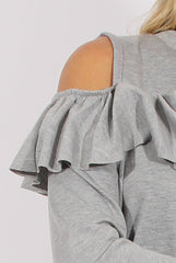 Grey Cold Shoulder Frill Layer Swing Dress - Megan-Dresses