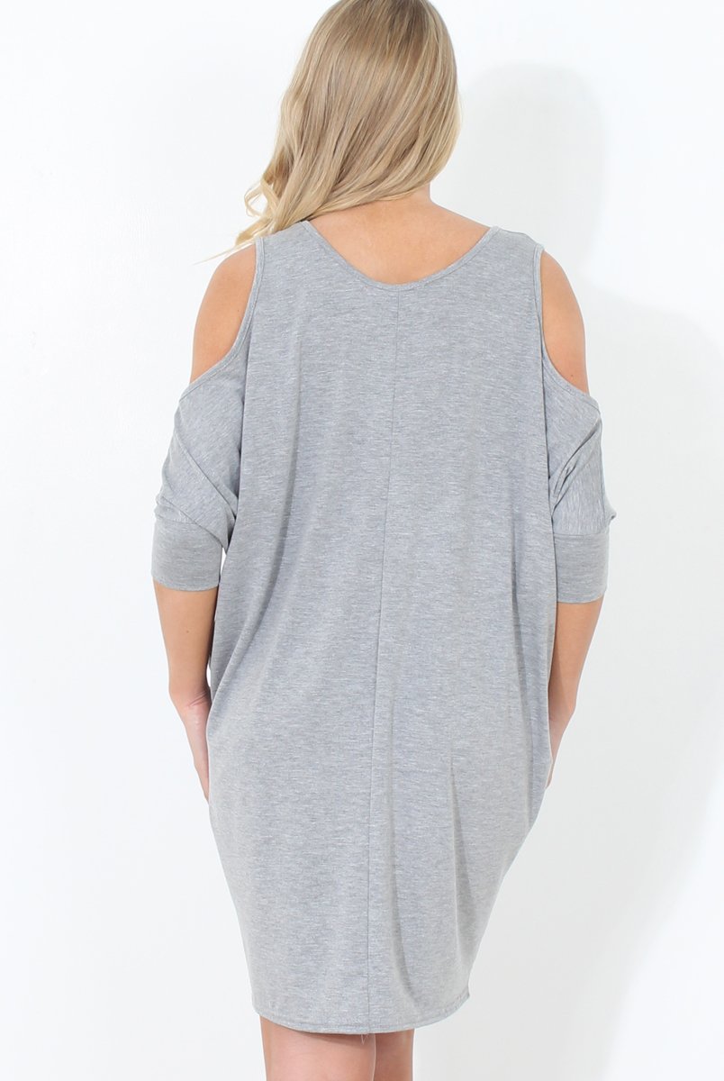Grey Cold Shoulder Oversized Dress - Sherri-Dresses