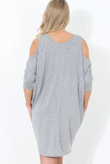 Grey Cold Shoulder Oversized Dress - Sherri-Dresses