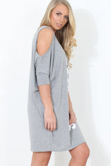 Grey Cold Shoulder Oversized Dress - Sherri-Dresses