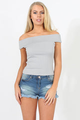 Grey Cold Shoulder Ribbed Top - Elsa-Tops