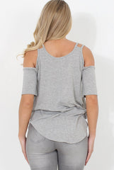 Grey Cold Shoulder Top - Jade-Tops