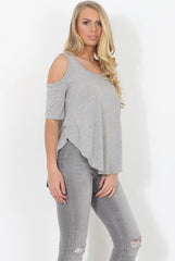 Grey Cold Shoulder Top - Jade-Tops
