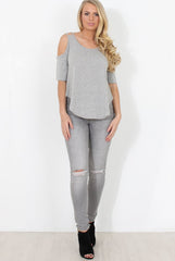 Grey Cold Shoulder Top - Jade-Tops