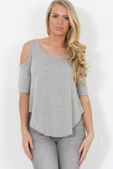Grey Cold Shoulder Top - Jade-Tops