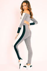 Grey Colour Block Bardot Crop Legging Co-ord - Sheyla-Co-ords