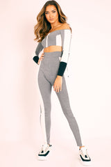 Grey Colour Block Bardot Crop Legging Co-ord - Sheyla-Co-ords