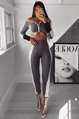 Grey Colour Block Bardot Crop Legging Co-ord - Sheyla-Co-ords