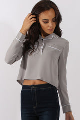 Grey Contrast Piping Cropped Shirt - Simone-Shirts