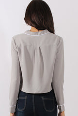Grey Contrast Piping Cropped Shirt - Simone-Shirts